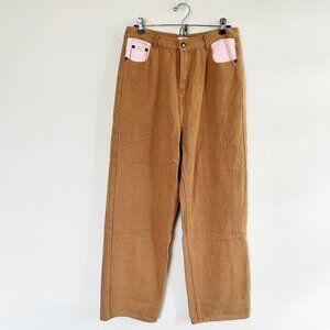 Shekou Jeans Size 2XL Brown Pink Denim High Rise Cotton Wide Leg 30 x 29 NWT